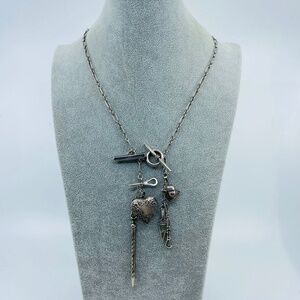 Antique sterling silver 36" watch chain  w/silver charms.